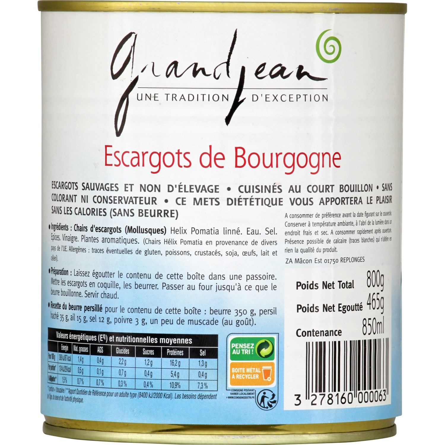 Abri De Jardin Metal Carrefour Charmant Escargots De Bourgogne Moyens Grandjean La Boite De 465 G Net égoutté   Prix Carrefour