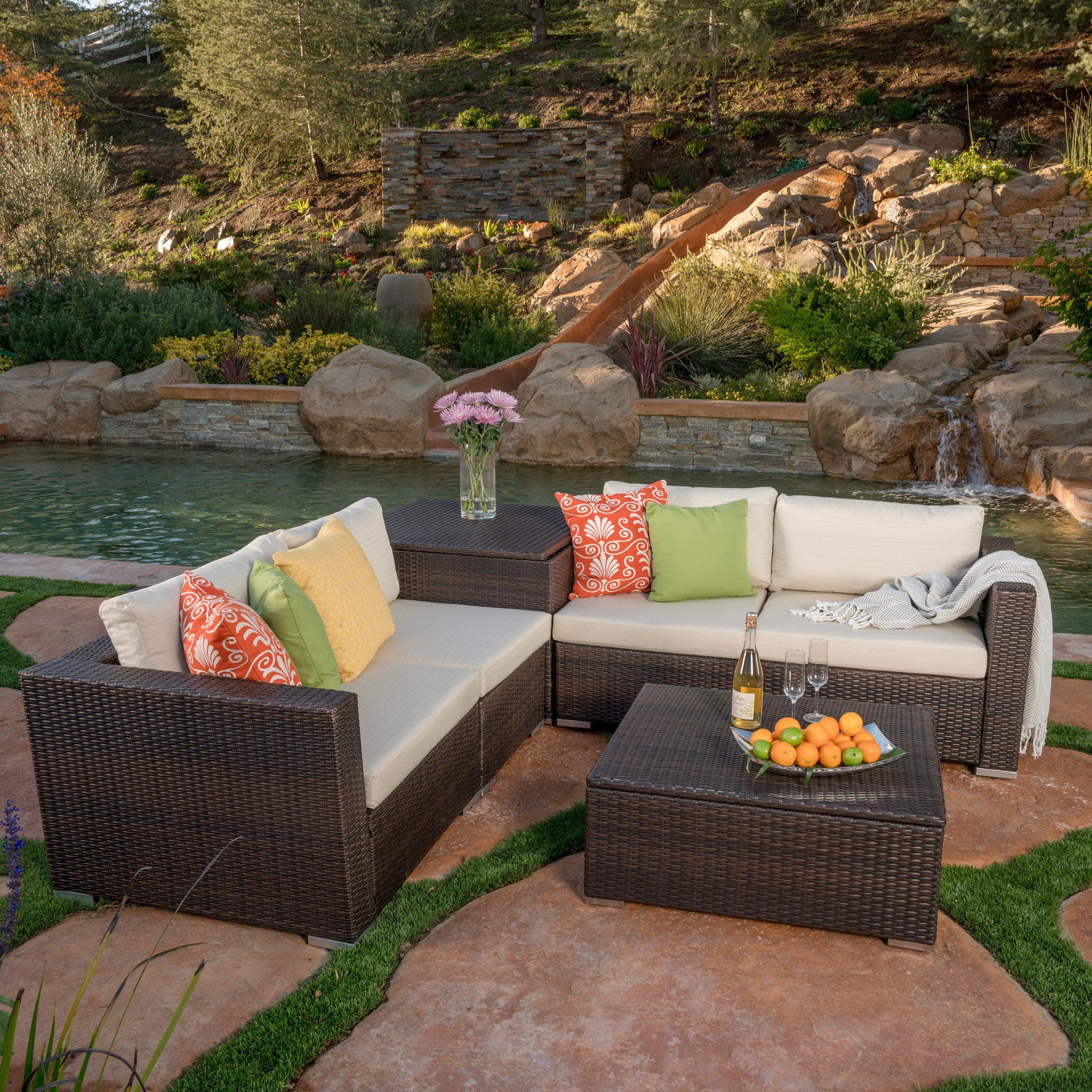 Achat Salon De Jardin Beau Francisco 6pc Outdoor Wicker Sectional sofa Set W Cushions