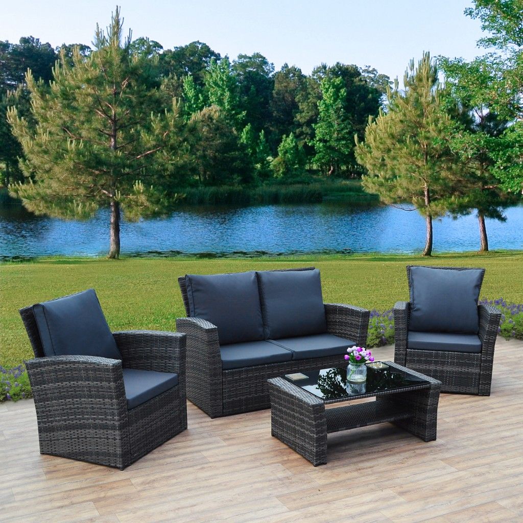 Allibert Mobilier De Jardin Best Of 4 Piece Algarve Rattan sofa Set In Dark Mixed Grey with Dark