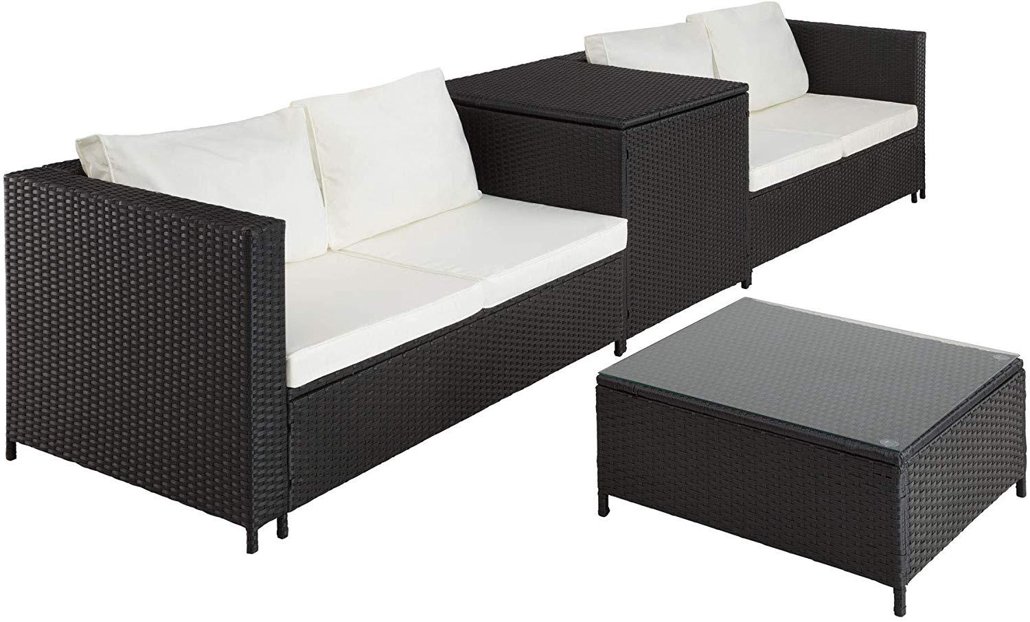 Banquette De Jardin En Resine Tressee Nouveau Tectake Salon De Jardin 4 Personnes En Résine Tressée 2 Canapés Modulables Coffre De Rangement Et Table Basse En Verre Inclus – Plusieurs