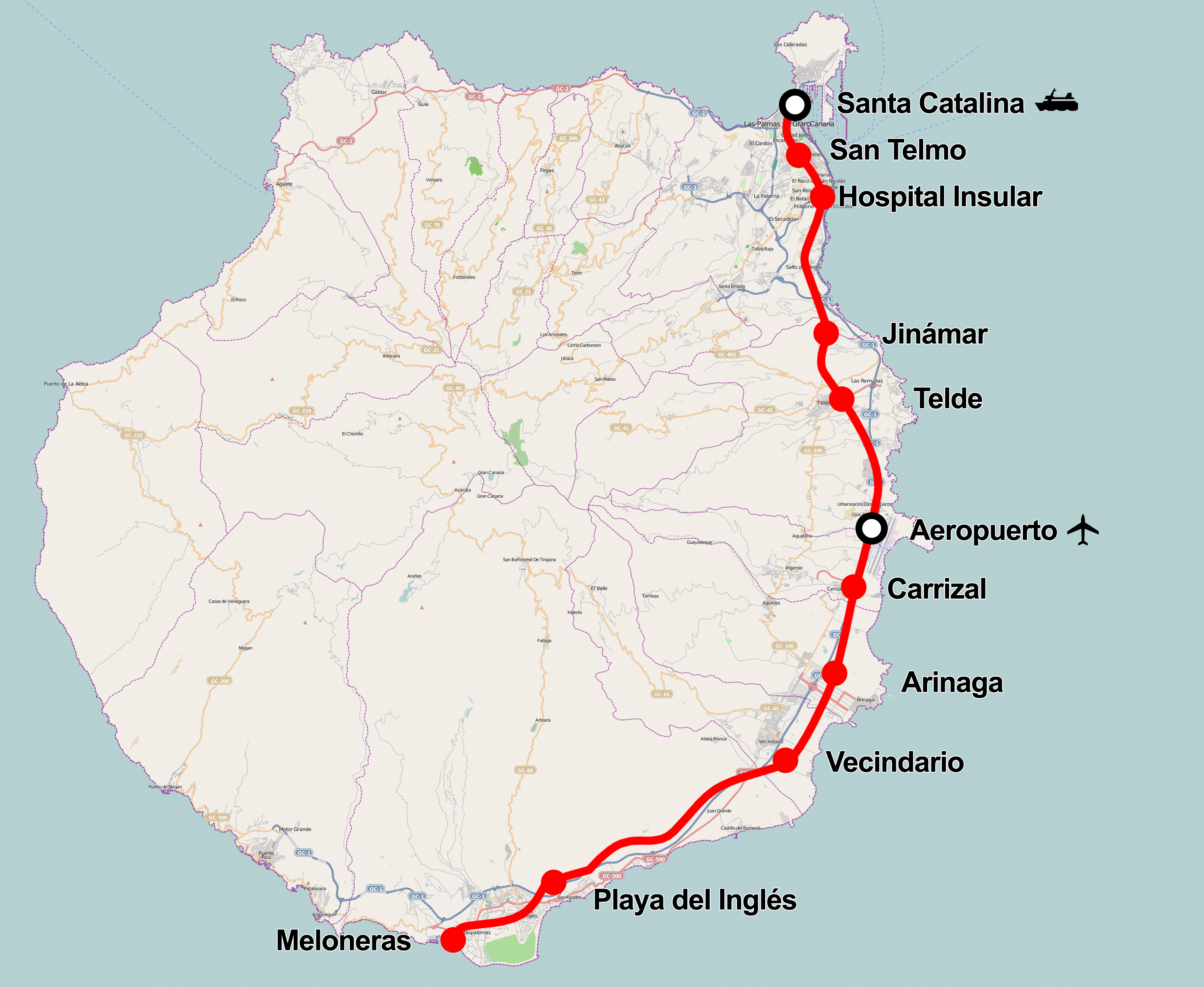 Tren de Gran Canaria map