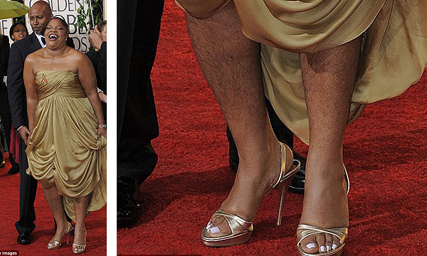 monique la ganadora del globo de oro olvido depilarse las piernas