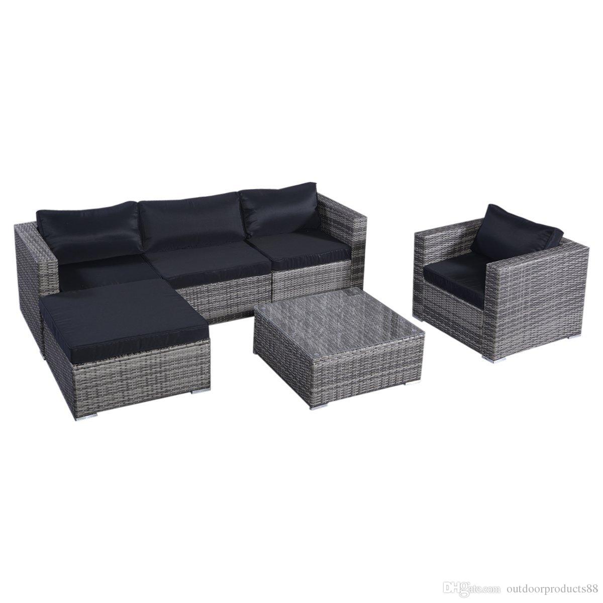 Canape Rotin Exterieur Charmant Acheter Meubles En Osier Extérieur Set Canapés Ottoman Avec Coussins Gra Nt Gray Pe Extérieur Canapé En Rotin En Osier Meubles Patio Patio Canapé