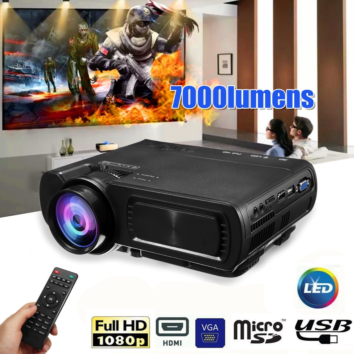 Cdiscount ordinateur Luxe Hd Pro Videoprojection Projector 7000lm Usb Home Cinéma
