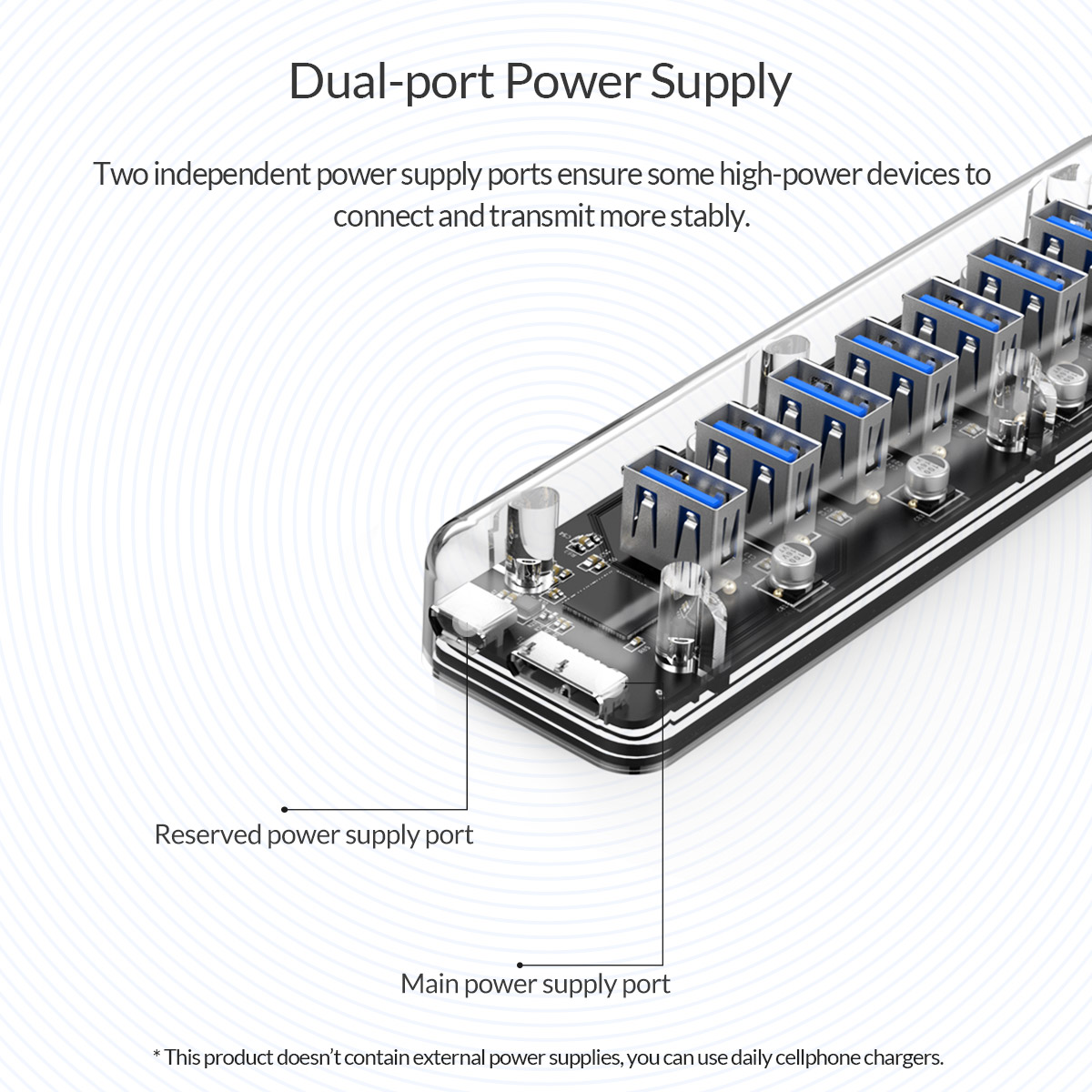 Cdiscount ordinateur Unique orico 7 Ports Usb 3 0 Hub 2 Ports Bloc Alimentation Transparent Pr ordinateur