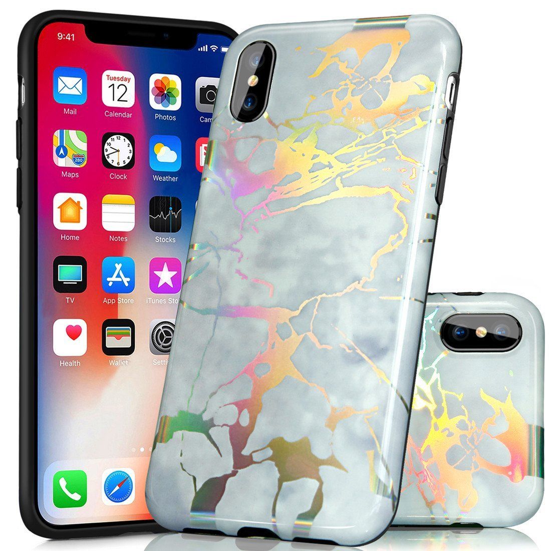 Cdiscount Telephone Portable Nouveau iPhone X Case Coolqo Laser Electroplating White Marble