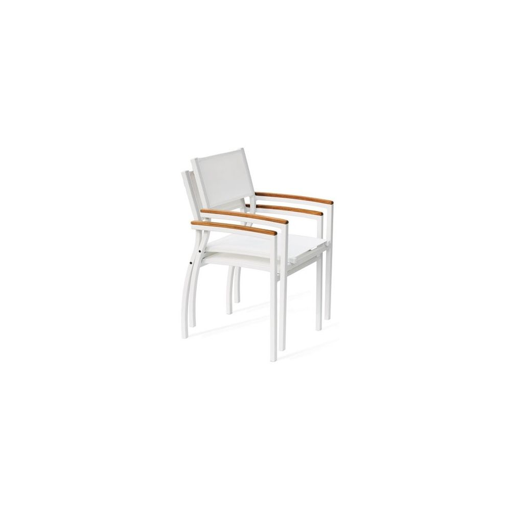 fauteuil aluminium textilene blanc accoudoirs imitation bois tempo