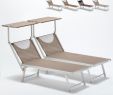 Chaise De Jardin Aluminium Luxe Set 2 Sun Loungers with Head Shade Limited Edition