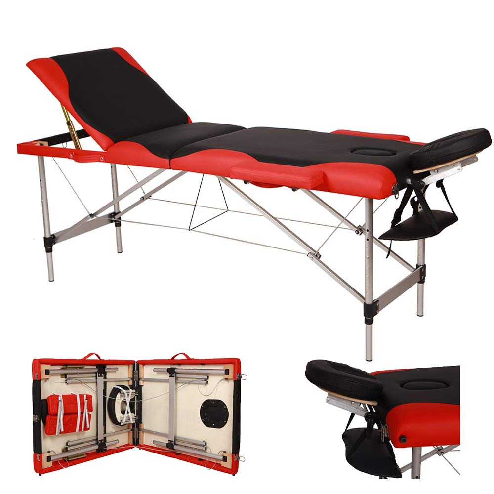 Chaise Longue De Salon Unique 73" Portable Massage Table Professional Massage Bed with 3 Sections Wooden Frame Ergonomic Headrest for therapy Tattoo Salon Spa Facial Treatment