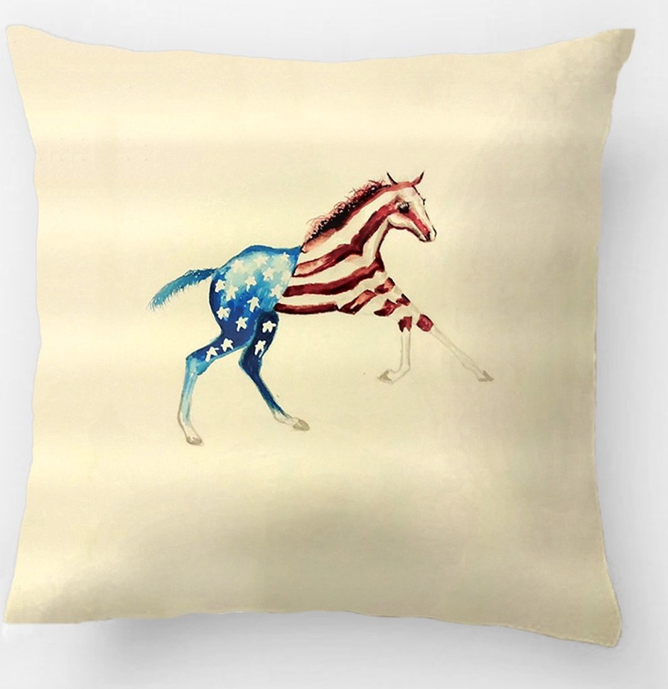 Américain Patriotique Cheval Pouliche Rouge Blanc Bleu Coussin Case Coussin Décoratif Couverture Taie D oreiller Personnaliser