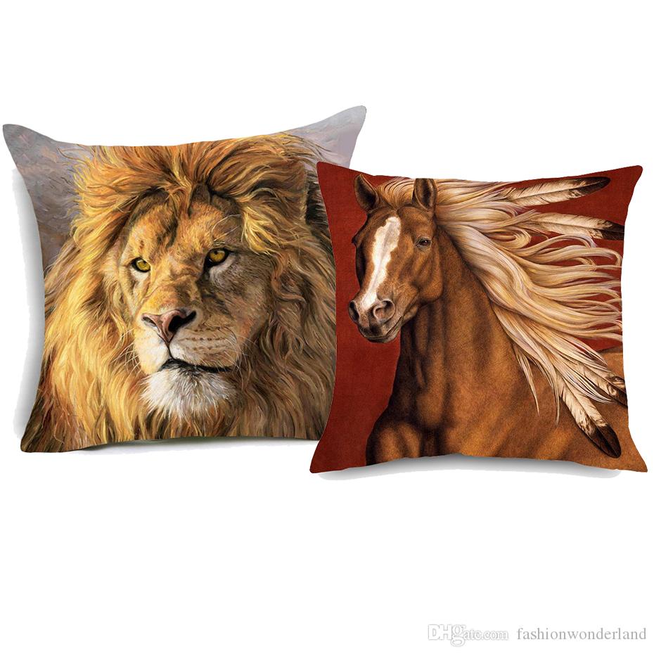 Coussin Salon Jardin Élégant Acheter Chevaux De Guerre In Ns Coussin Couvre Sauvage Animal Cheval Lion Art Chambre Décorative En Lin Taie D oreiller 45×45 Cm De $3 49 Du