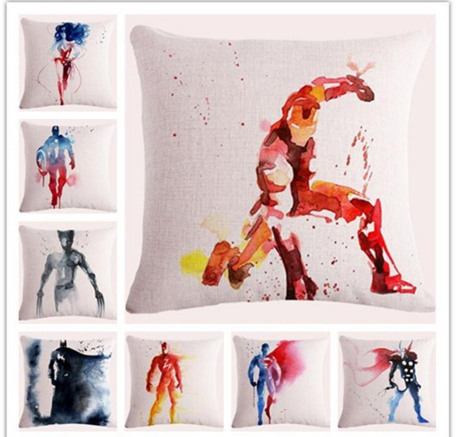 Coussin Salon Jardin Nouveau 45 45 Cm Aquarelle Super Héros Décoratif Taie D oreiller Jet Ique Coussin Dessin Animé Salon Chambre Canapé Décor Housse De Coussin Ffa801