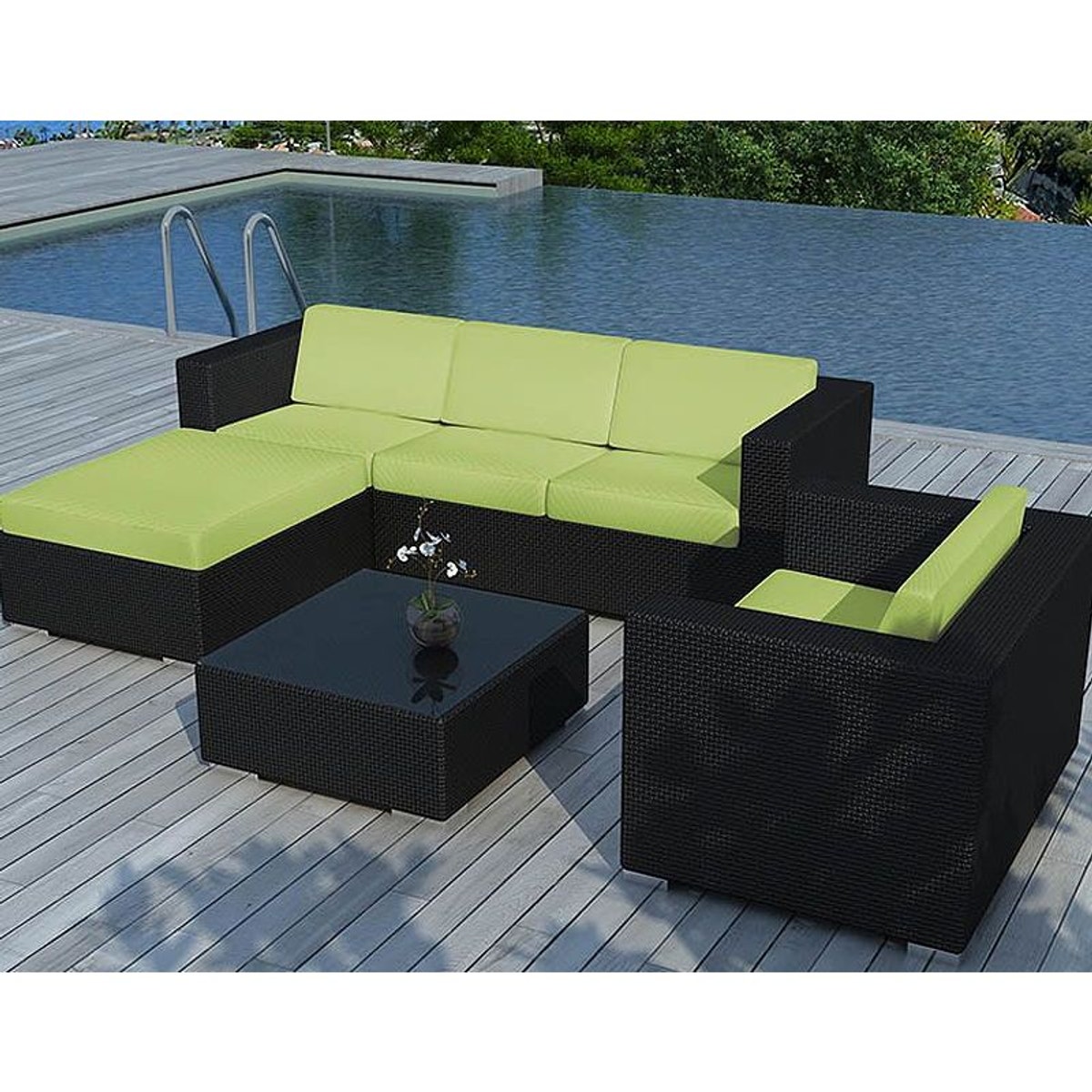 Coussin Salon Jardin Nouveau Salon De Jardin 6 éléments En Résine Noire Coussins Verts