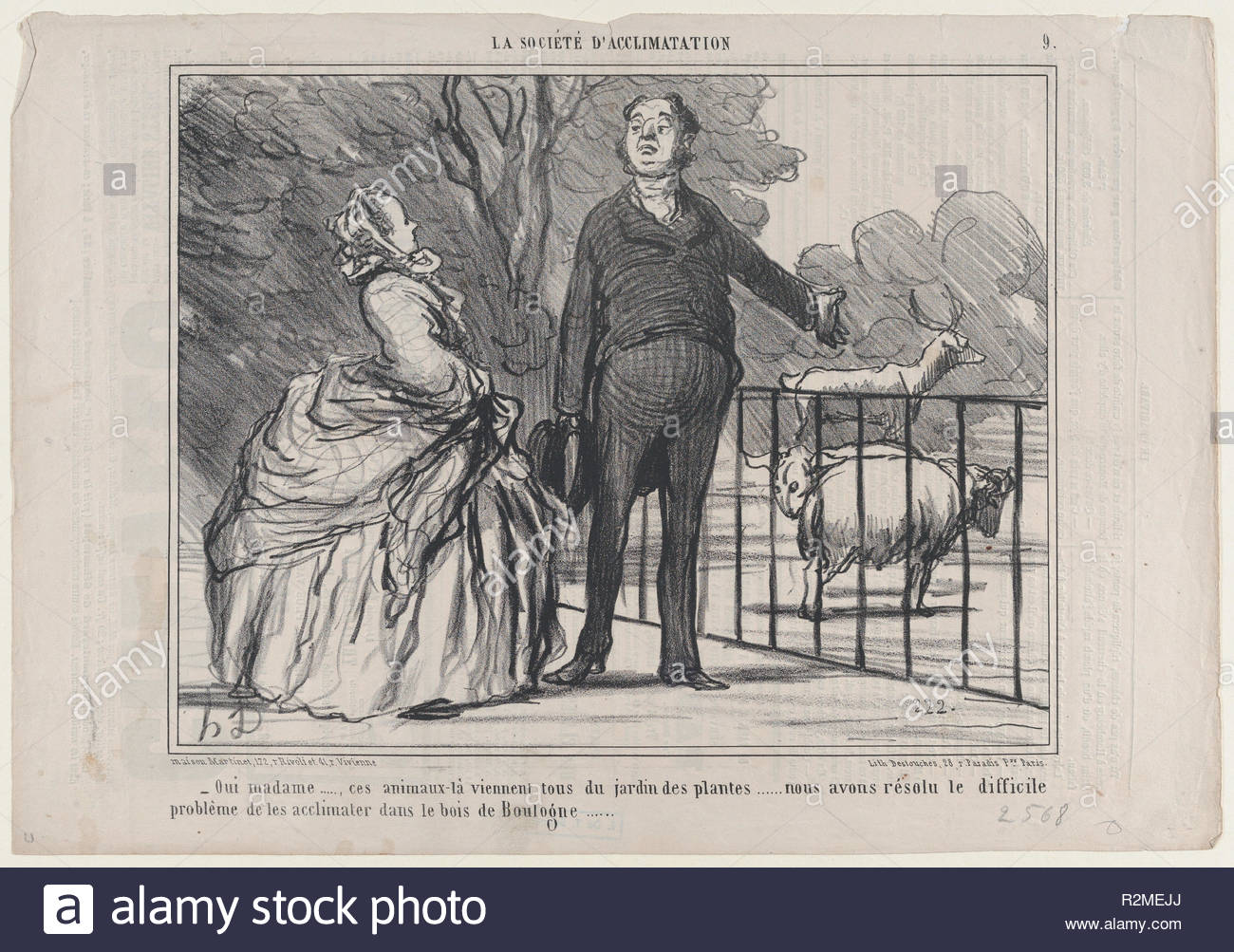 oui madame ces animaux l viennent tous du jardin des plantes from la socit dacclimatation published in le charivari september 24 1858 artist honor daumier french marseilles 1808 1879 valmondois dimensions sheet 10 14 14 34 in 26 375 cm image 8 316 10 58 in 208 27 cm printer destouches paris publisher aaron martinet french 1762 1841 seriesportfolio la socit dacclimatation date september 24 1858 museum metropolitan museum of art new york usa R2MEJJ