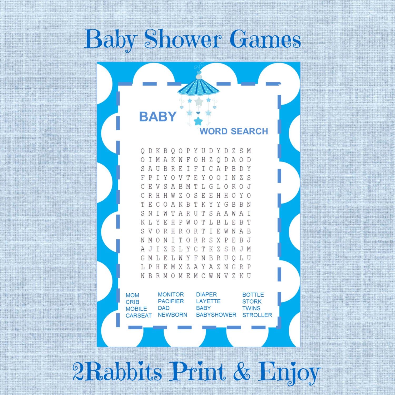 Groupon Salon De Jardin Luxe Baby Shower Word Search Game Boy Baby Shower Crossword Puzzle Game Instant Download Blue Polka Dot Background Blue Baby Mobile