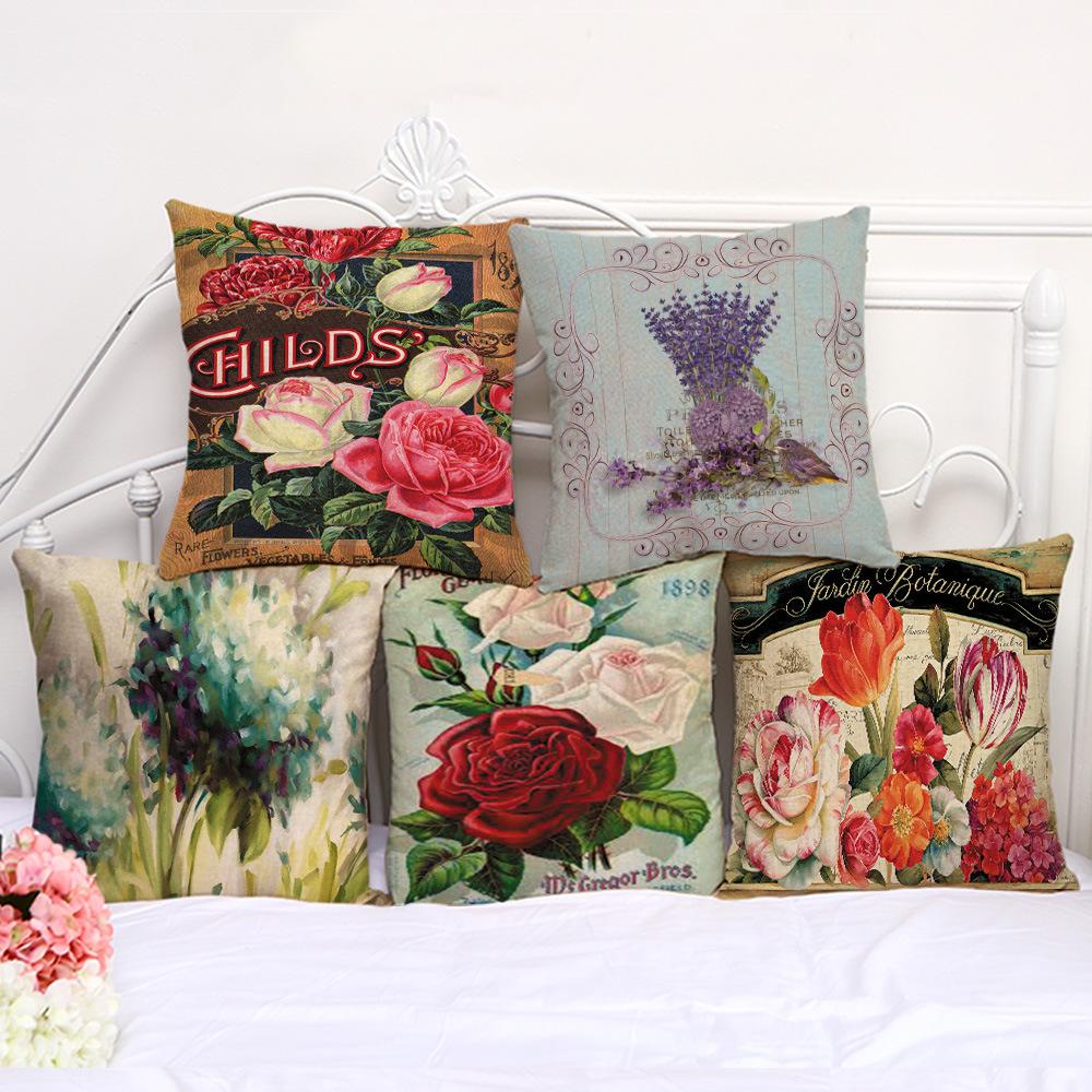 Groupon Salon De Jardin Unique Pillow Covers Cotton Pillow sofa Rose Hug Pillowcase Retro Flower Painted Print Square Pillowcase Cushion sofa Pillow Cushion Case Cover Foam Pillow