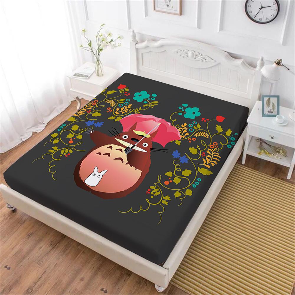 Housse Salon Jardin Génial Mignon totoro Literie Plante Colorée Parapluie Imprimé Drap Housse Enfants Literie De Bande Dessinée Deep Pocket Roi Reine Literie D49