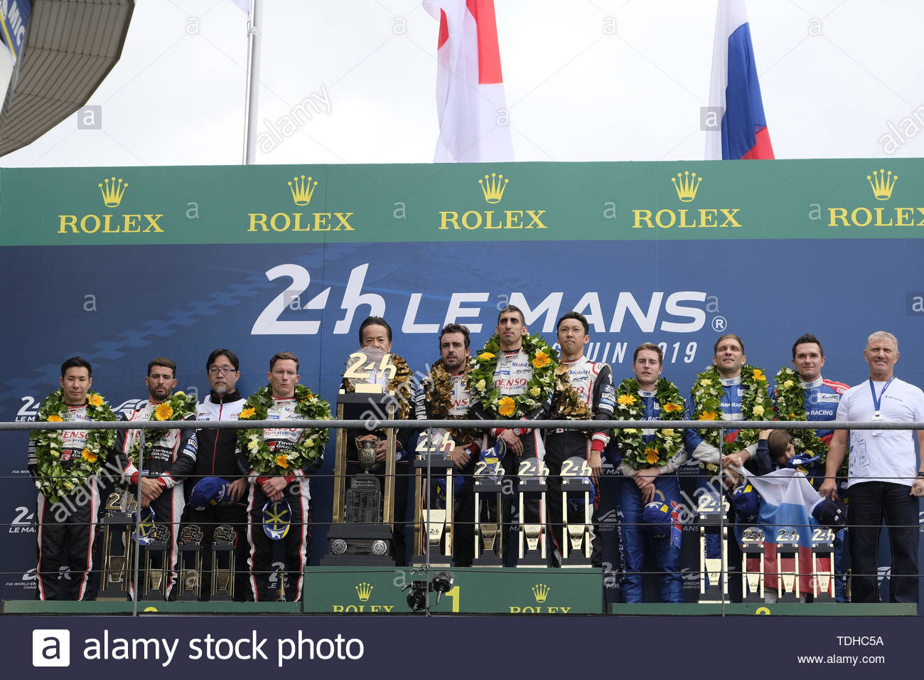 le mans sarthe france 16th june 2019 podium of the 87th edition of the 24 hours of le mans the last round of the fia world endurance championship at the sarthe circuit at le mans france credit pierre steveninzuma wirealamy live news TDHC5A
