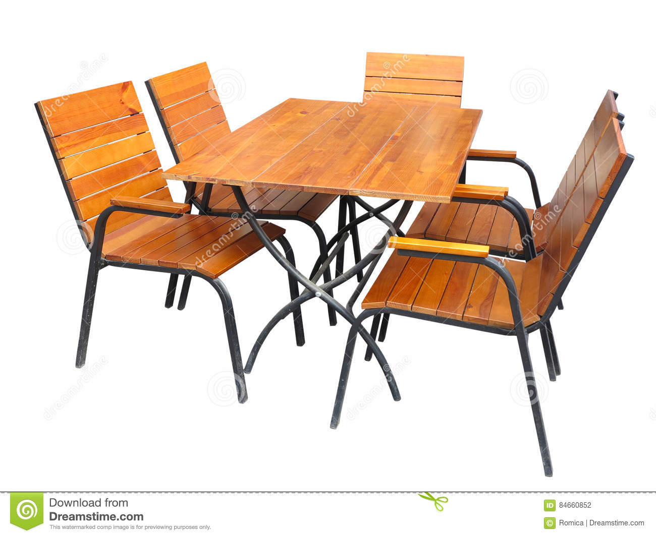 ensemble de table en bois et de chaises de meubles de jardin d isolement sur le petit morceau