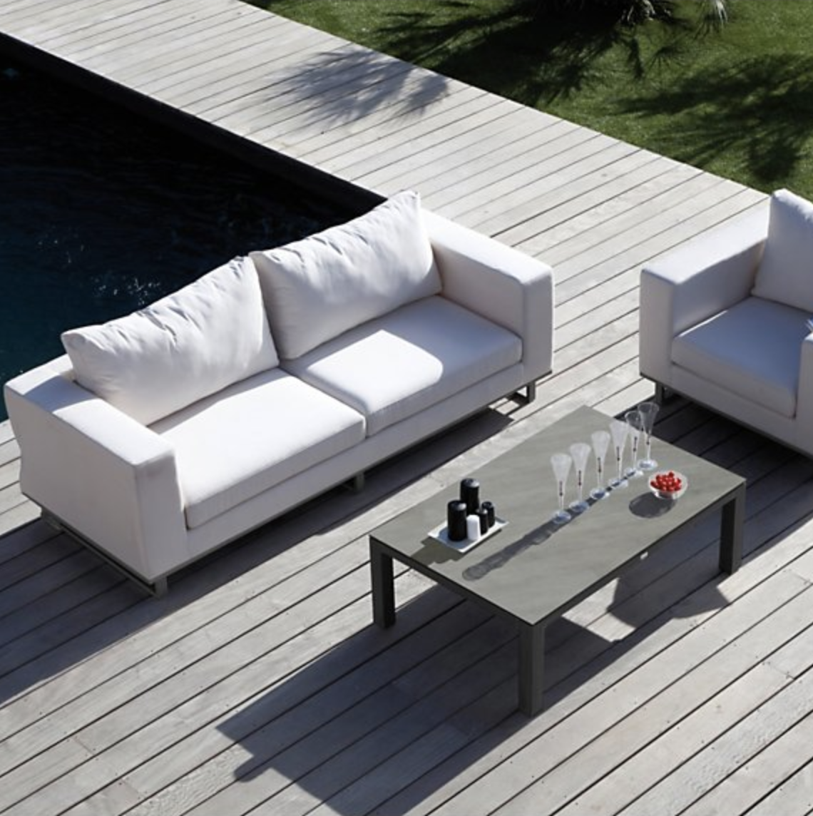 Mobilier De Jardin Haut De Gamme Aluminium Frais Salon De Jardin Blanc Avec Un Canapé Et Un Fauteuil Avec Une