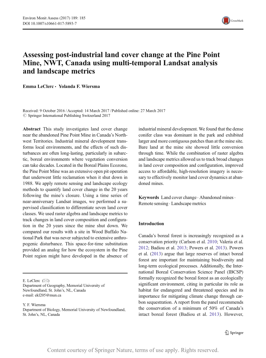Numero Leclerc Luxe assessing Post Industrial Land Cover Change at the Pine