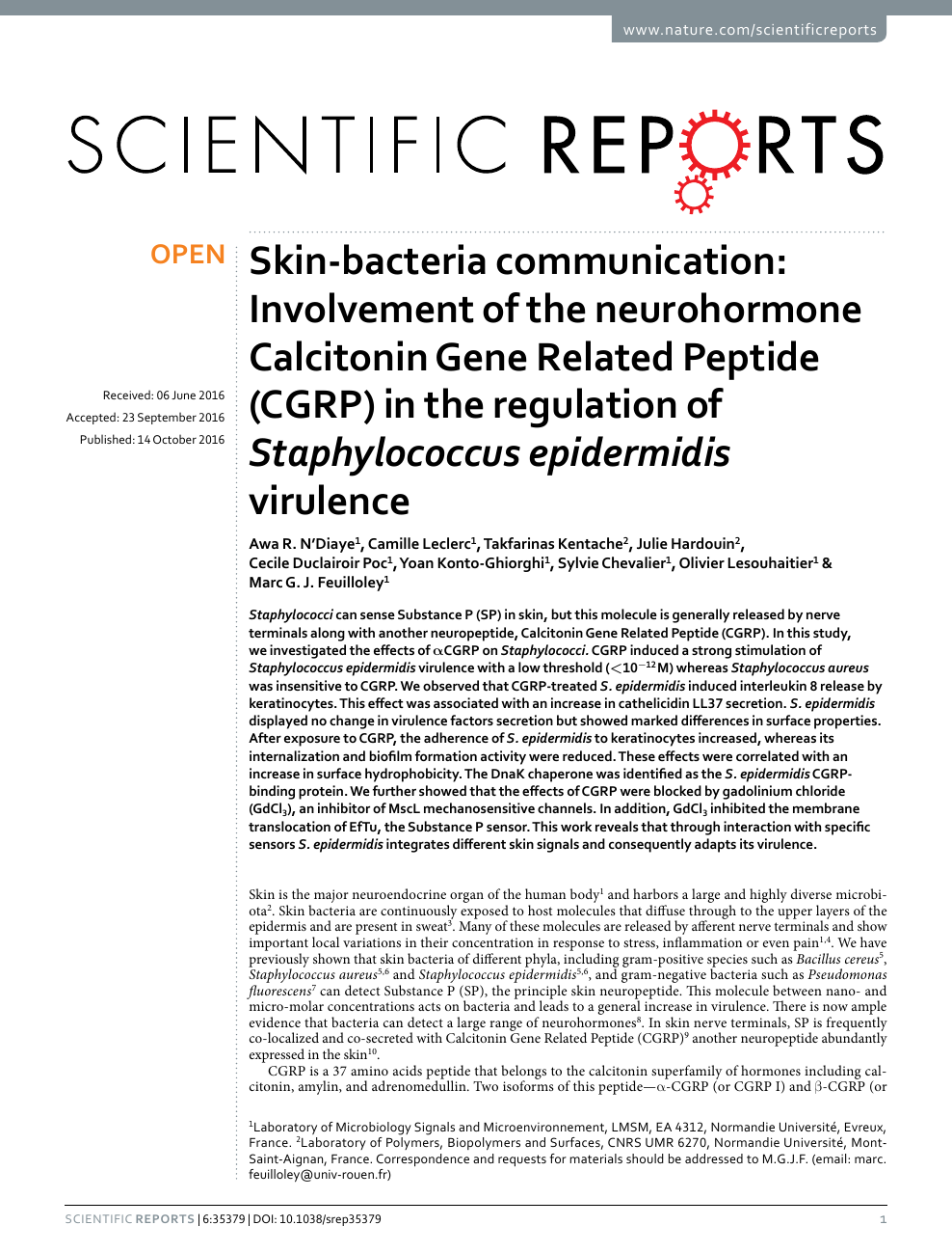 Numero Leclerc Unique Skin Bacteria Munication Involvement Of the Neurohormone