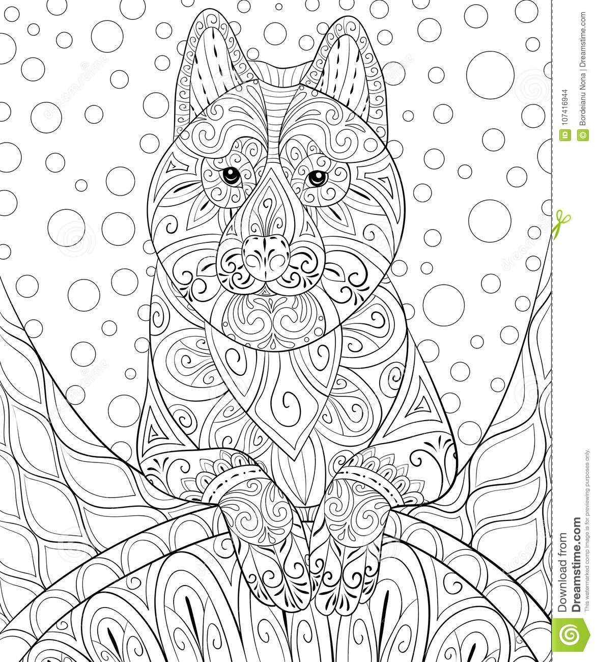 livre de coloriage adulte paginent un chien mignon sur le fond abstrait pour la détente illustration style d art zen