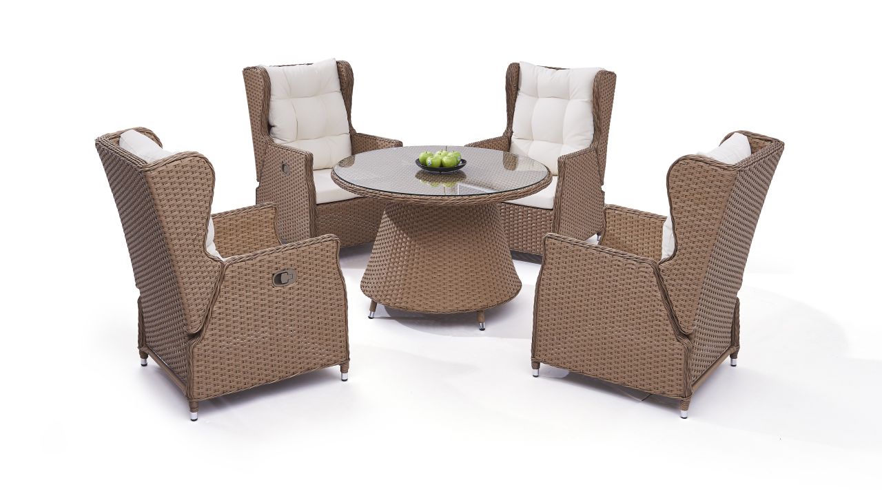 Polyrattan Essgruppe Chesta 4 rund karamell 01