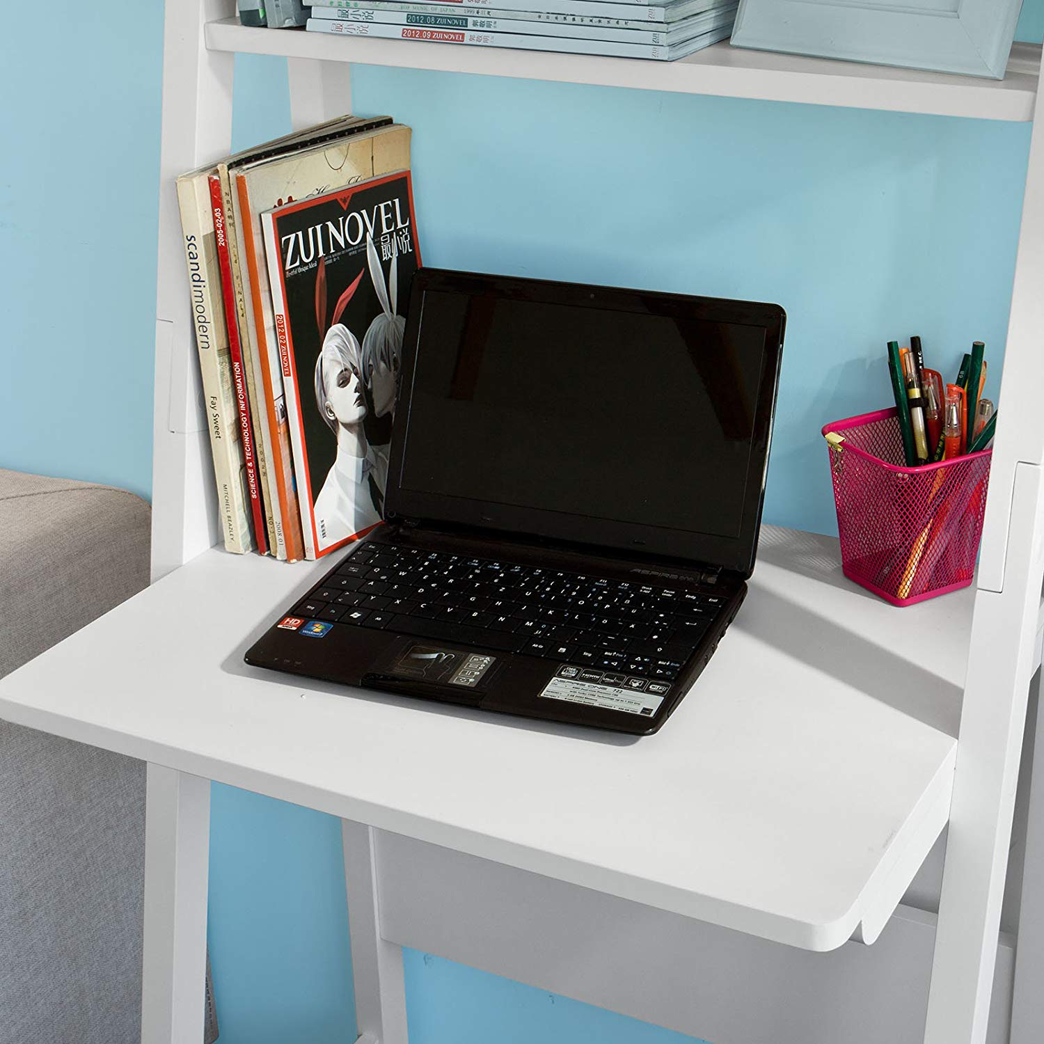 Salon De Jardin Arrondi Luxe sobuy Frg60 W Bureau Table Biblioth¨que étag¨re Style échelle De 2 Tablettes Et 1 Plan De Travail Blanc