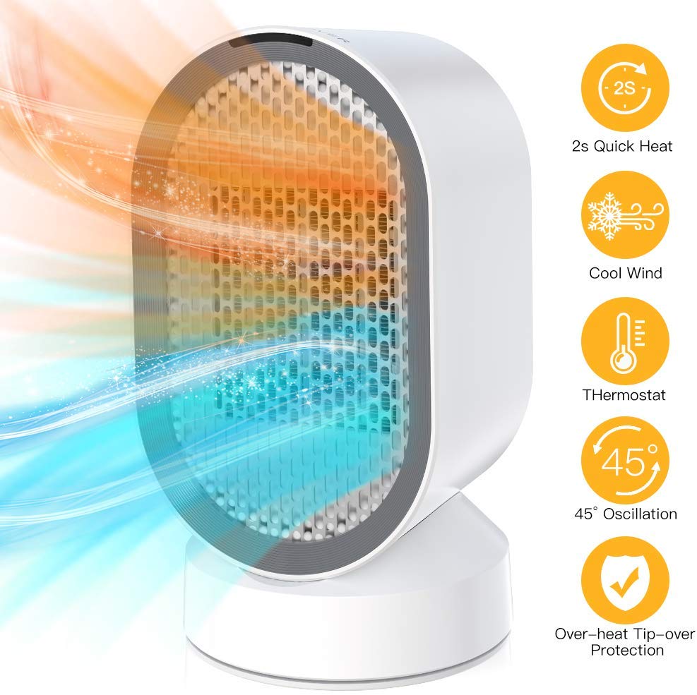 Salon De Jardin Carre Élégant Radiateur soufflant électrique Mini Chauffage électrique Portatif En Céramique Ptc Ventilateur De Chauffage 45° D Oscillation 2 Mode Protection