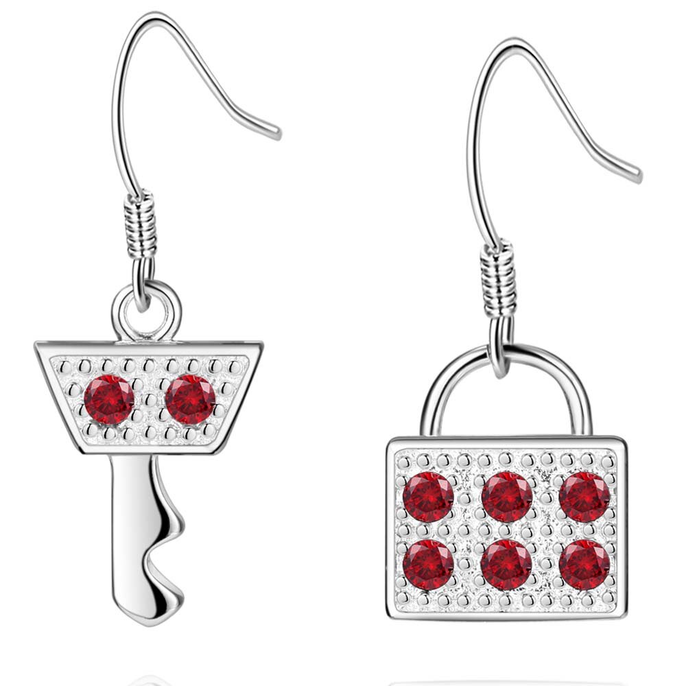 Rouge foncé zircon clé de verrouillage de haute qualité argent boucles d oreilles pour les femmes