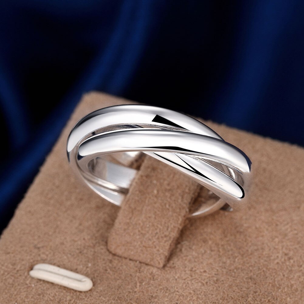 Pointures Bagues de Fiançailles Pour Femmes Argent Plaqué Mode Anillos Mujer Bijoux Trois Cercles Anneau Hommes