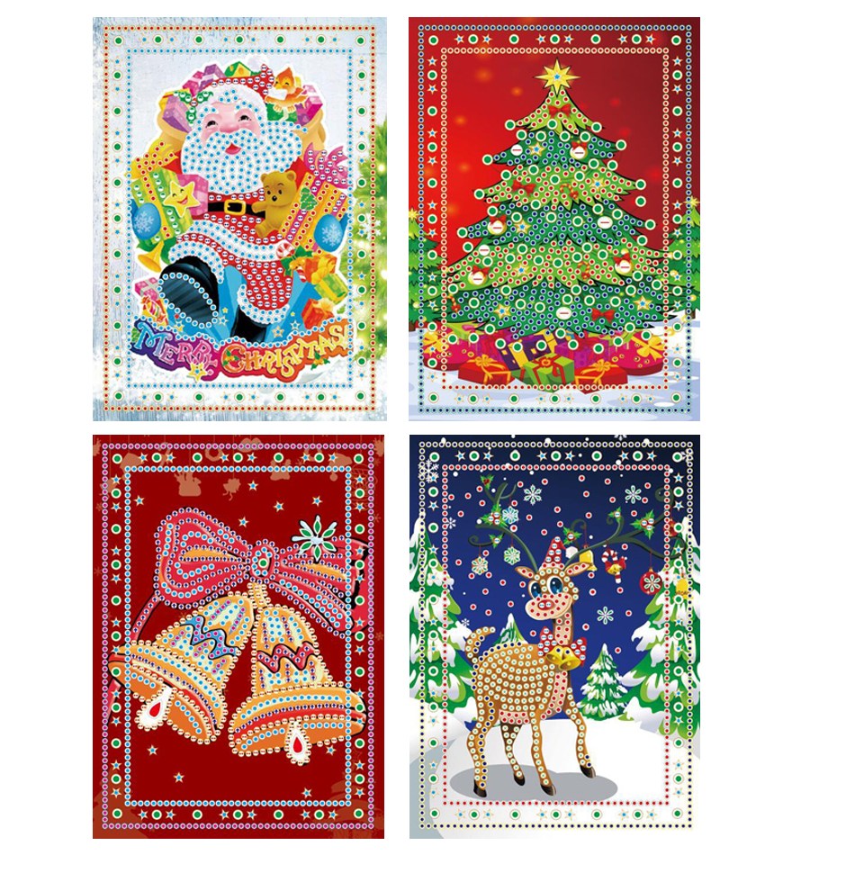 DIY 5D Diamond Painting Christmas Greeting Cards 4 cards one set Christmas card font b 3d