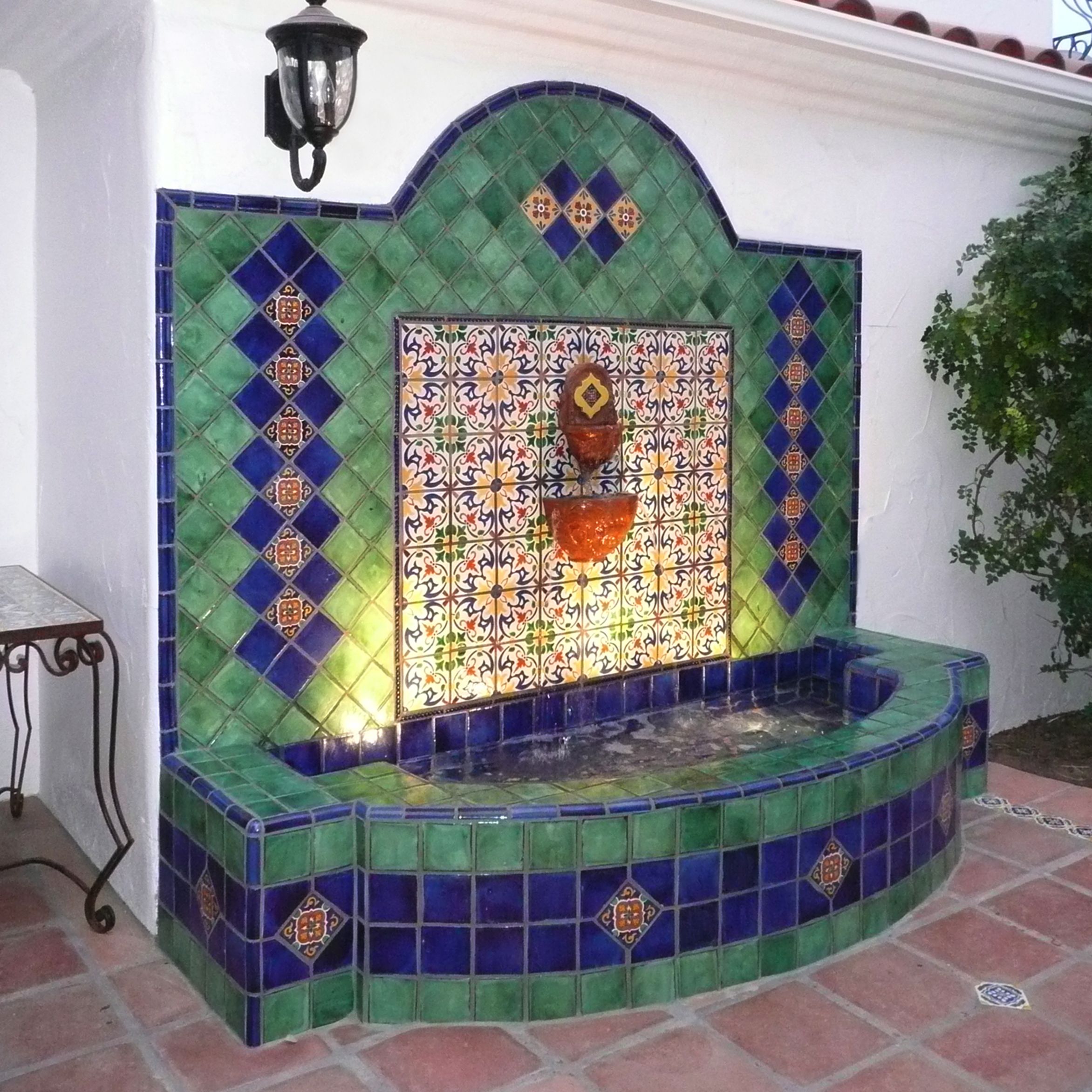 Salon De Jardin Mosaique Unique Wall Fountain with Lights Using Mexican Tiles