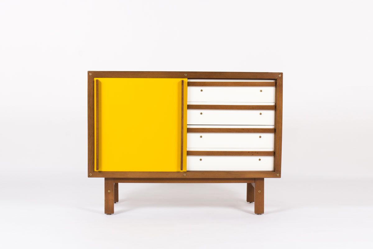 meuble andre sornay en hetre teinte blanc porte laque jaune moutarde 1950 design francais vintage galerie44 19