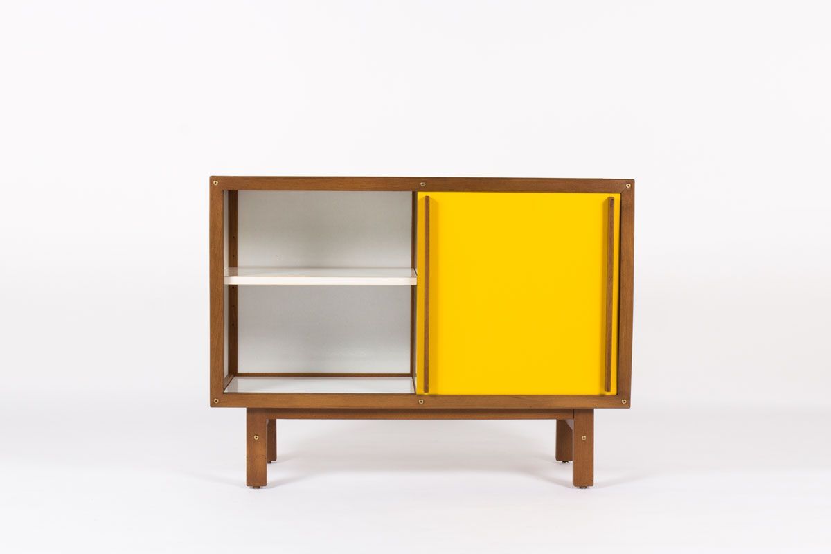 meuble andre sornay en hetre teinte blanc porte laque jaune moutarde 1950 design francais vintage galerie44 2