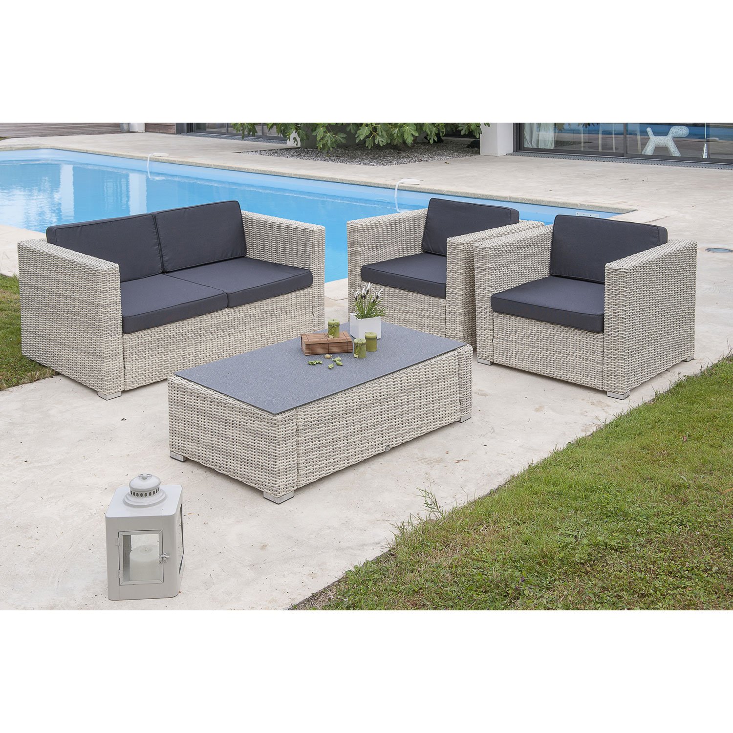 salon bas de jardin oceane salon resine tressee blanc table canape 2 fauteuils