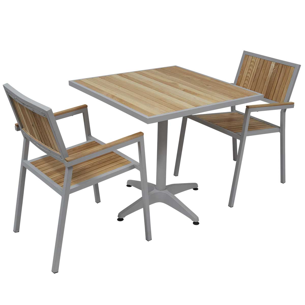table de jardin carree et 2 chaises en alu et bois