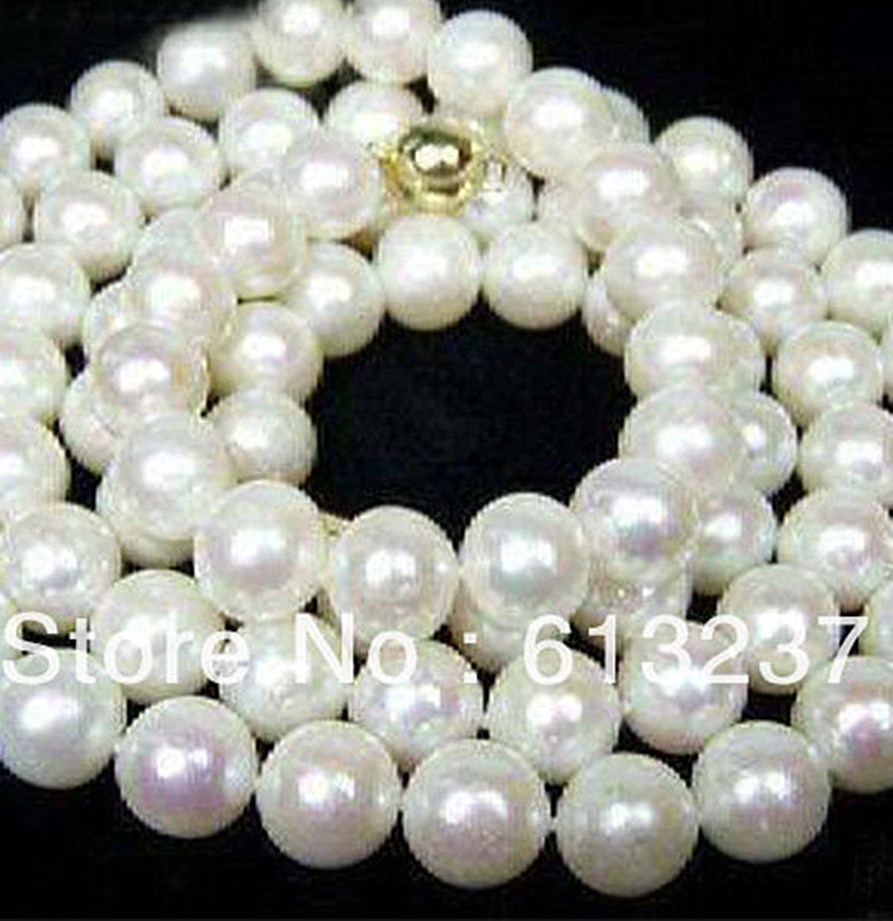 Belle style 8 9mm AA blanc akoya perle de culture de perles faire Collier 34 MY4584
