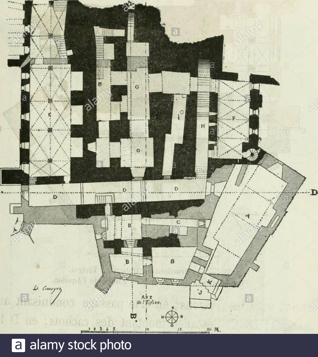 description de labbaye du mont saint michel et de ses abords prcde dune notice historique 34 coatruclions de koberl de torigniplan au niveau do la crypte ou galerie de laquilon lerie en b les prisons en c le passage conduisant auxprisons en c lescalier montant des cachots en d les munications entre lhtellerie les prisons et la galeriede laquilon en f les soubassements xme sicle de lachapelle saint etienne en g le contre fort de 1018 eten ii celui de 1873 le plan fig 35 donne les dtails des mmes construc tions au niveau de la galerie du promenoir ou ancien r 2AGBKR7