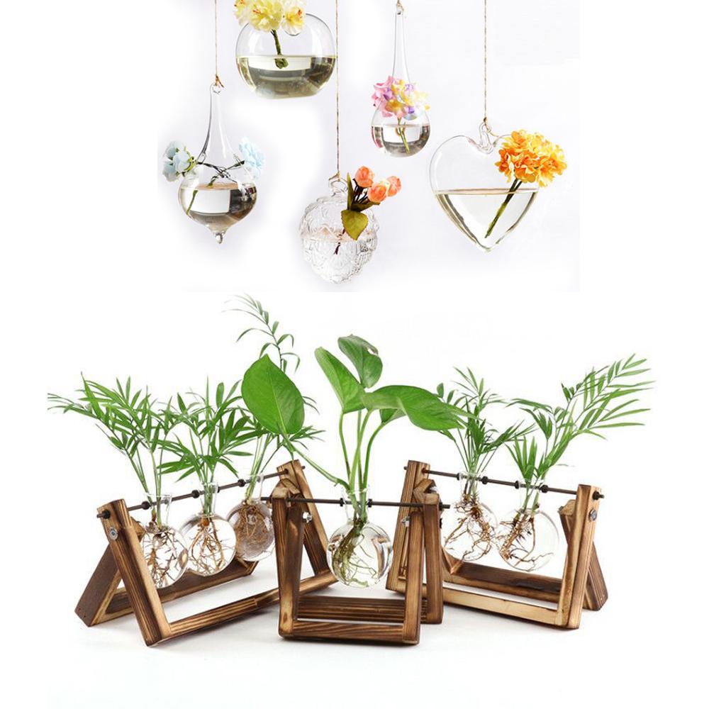 Table De Jardin Verre Luxe Acheter 2018 Creative Stand En Bois En Verre Terrarium Conteneur Hydroponique Planteur Pot De Fleur De Table Vase Diy Bureau  La Maison De Mariage