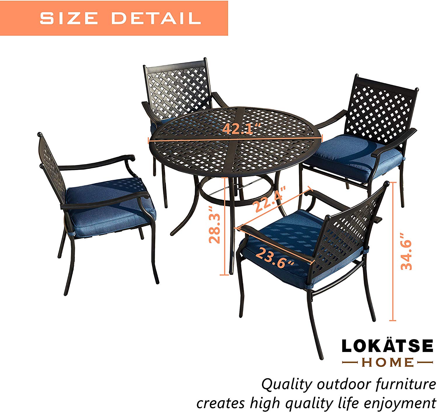 Table Et Chaise Bistrot Charmant Lokatse Home 5 Piece Outdoor Patio Metal Dining 4 Iron Arm Chairs with Seat Cushions and 1 Table with Umbrella Hole Blue Set