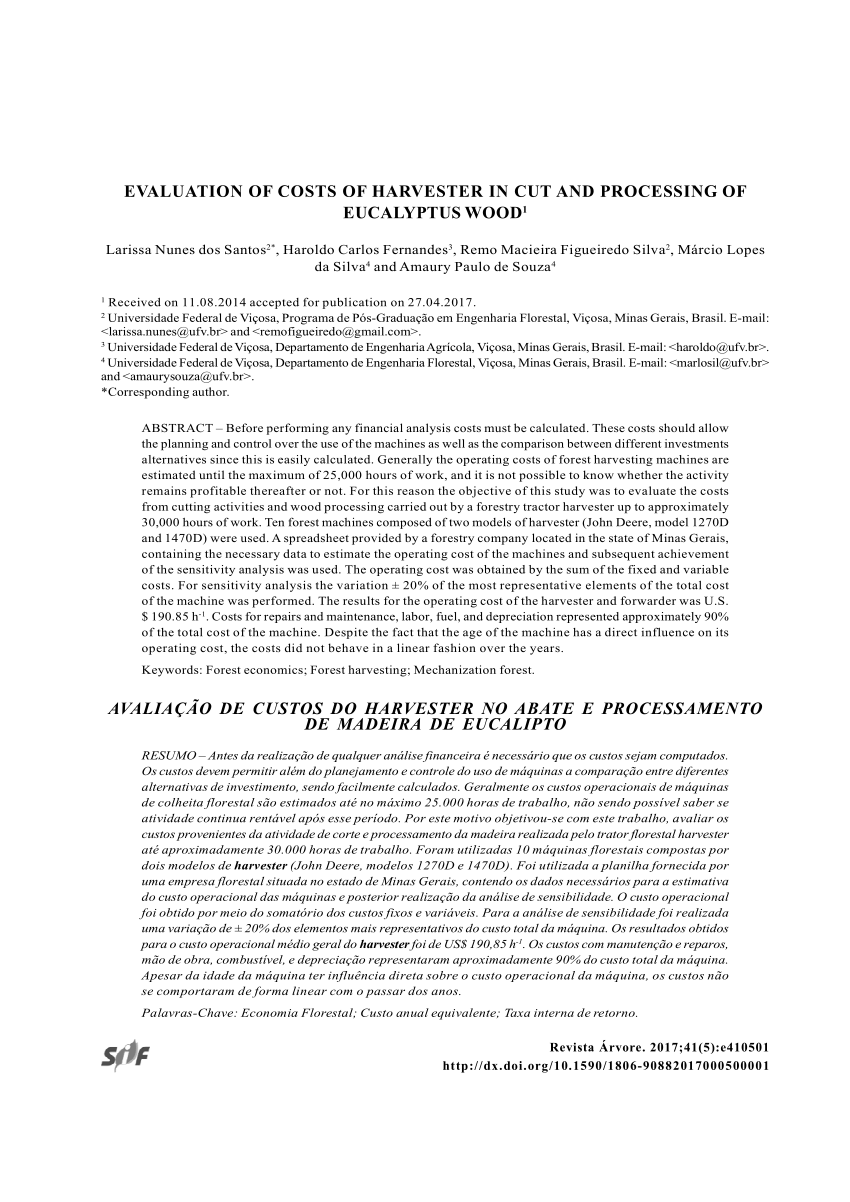 Table Eucalyptus Beau Pdf Evaluation Of Costs Of Harvester In Cut and Processing