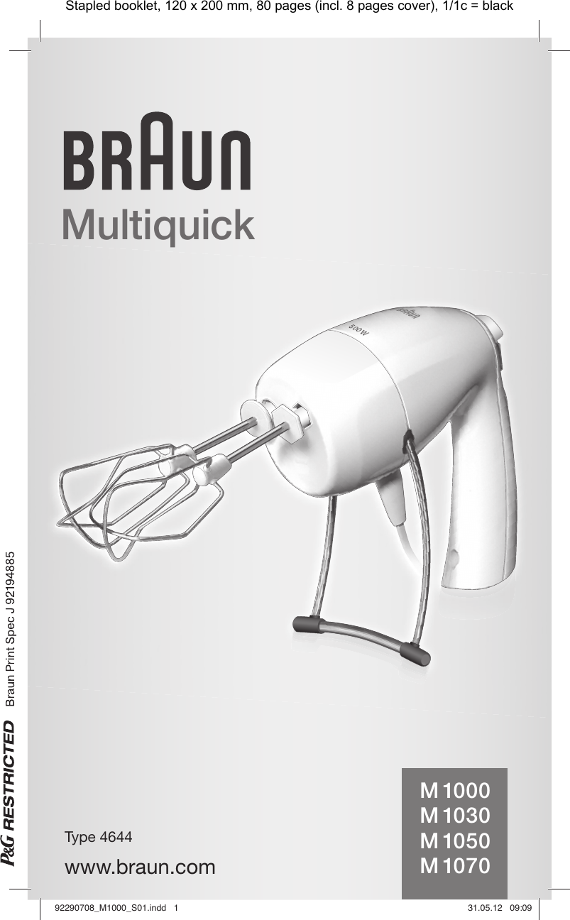 BraunMutiquickHandmixerM1000M1030M1050M1070OwnersManual User Guide Page 1