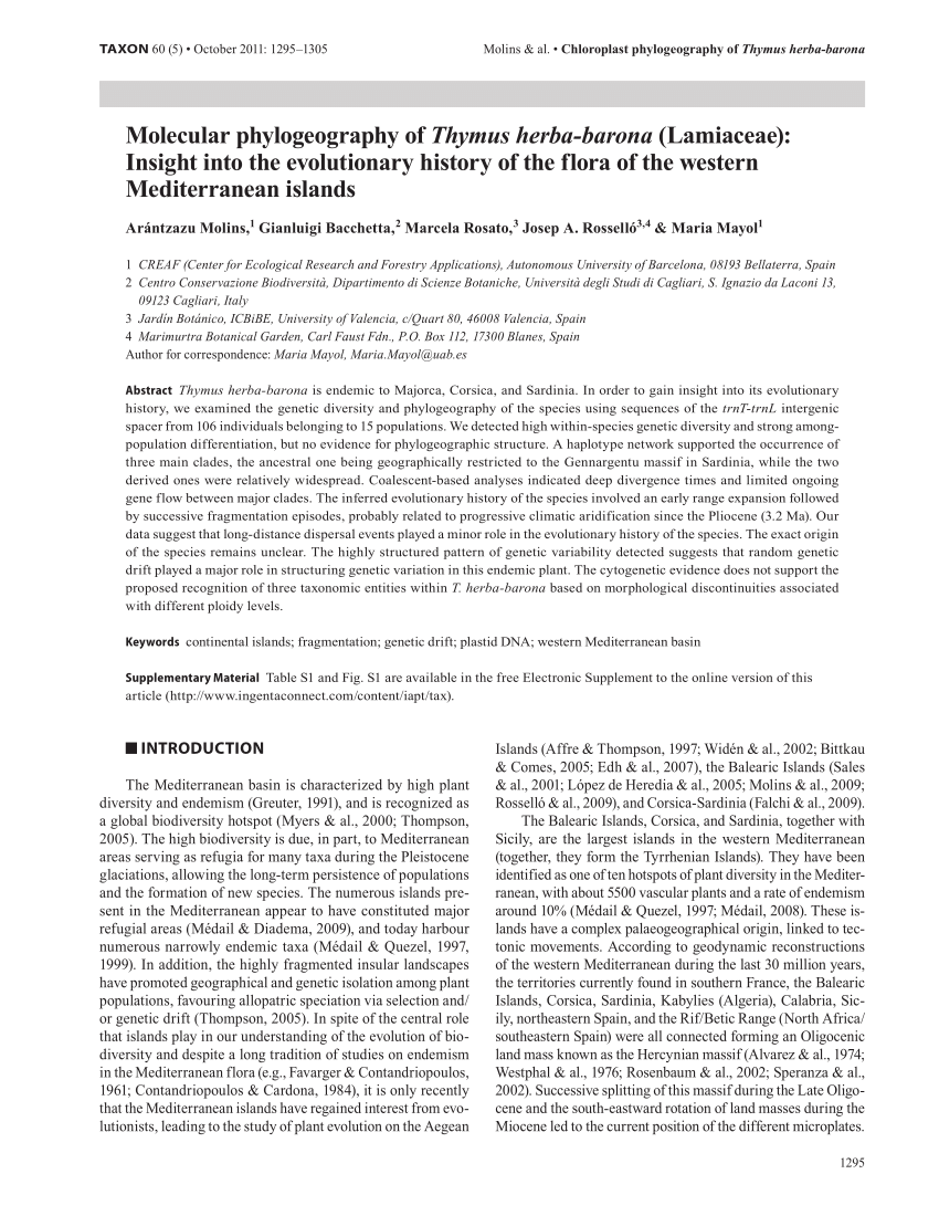 Table Fer Jardin Charmant Pdf Molecular Phylogeography Of Thymus Herba Barona