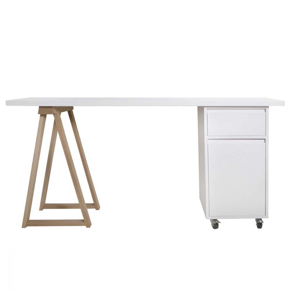 Table Pour Petit Espace Charmant White top Oak Trestle Leg and Trestle Cube with Drawer and