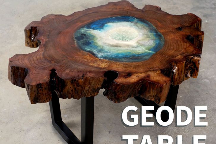 Table Resine Élégant Wood &amp; Resin Geode Table
