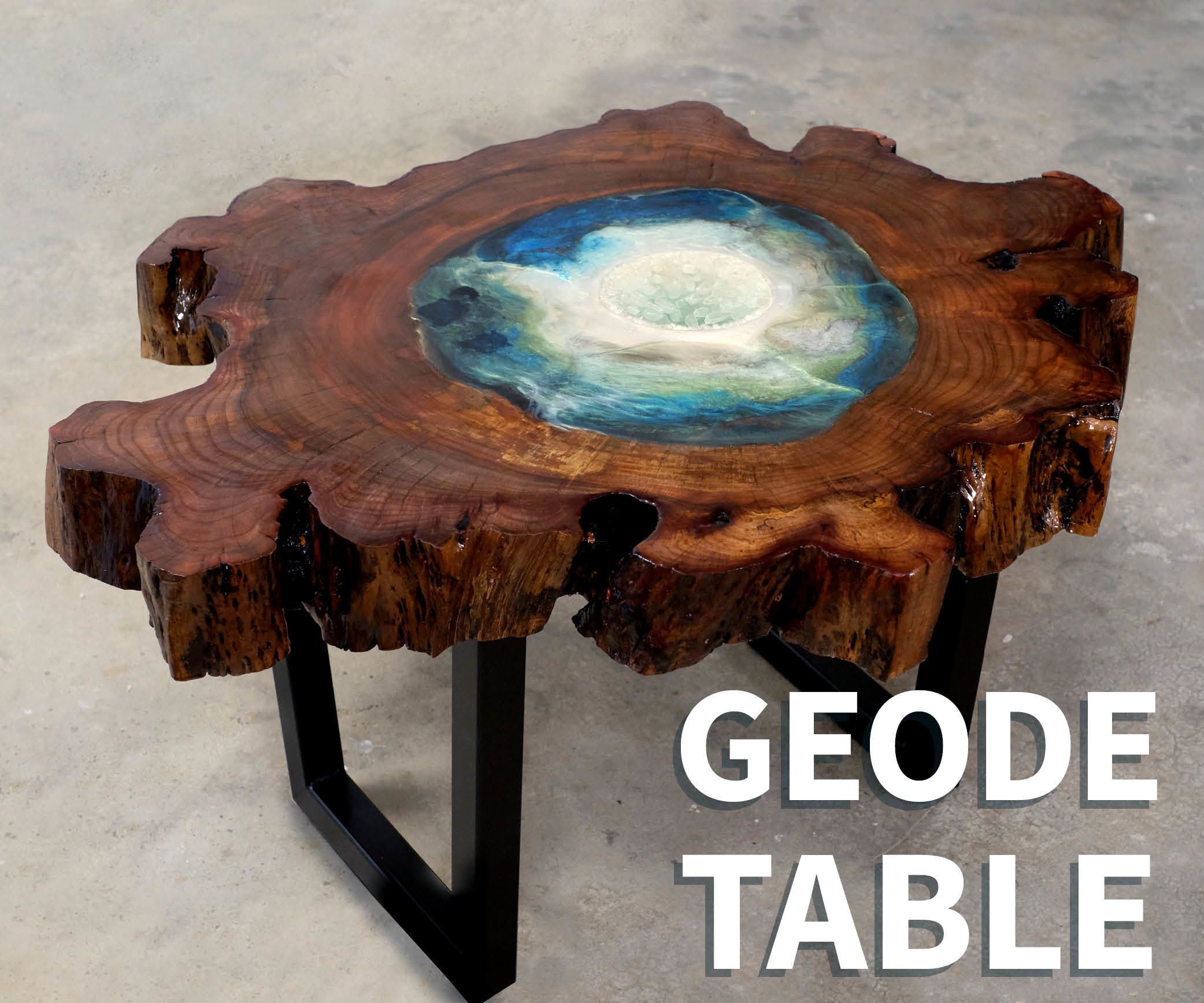 Table Resine Élégant Wood &amp; Resin Geode Table