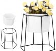 Table Ronde De Jardin En Fer Élégant Support Géométrique De Vase De Fleur En Céramique Pour Les