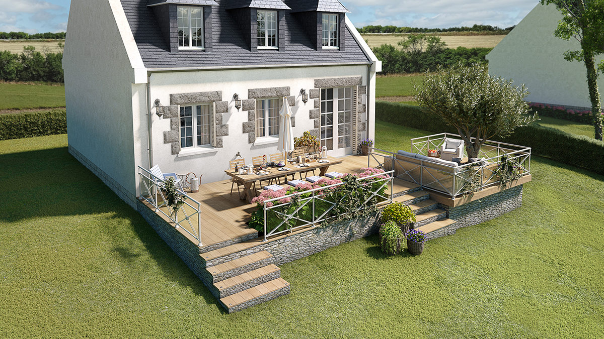 terrasse bois sur terrain en pente amenagement saint gobain 00 apres